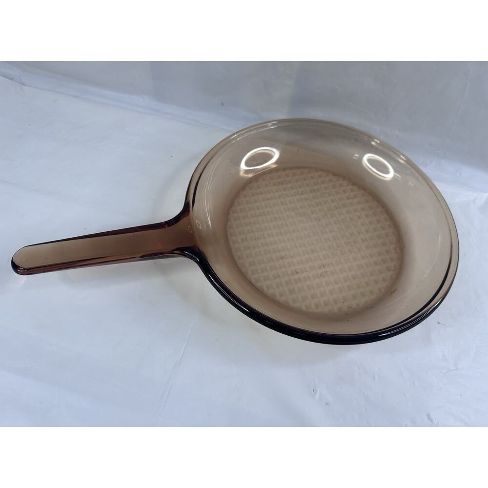 Vision Corning Ware Amber Glass Fry Skillet Pan 10 Inch Waffle Bottom No Lid